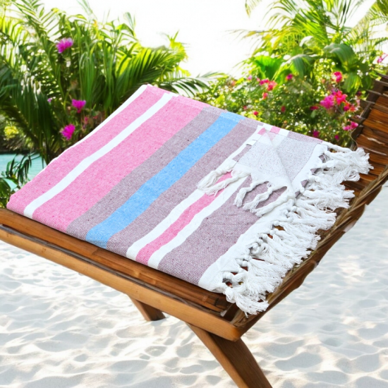 Mauve - Cotton Hammam Beach Towel with reversible Toweling Mauve - Cotton Hammam Beach Towel with reversible Toweling