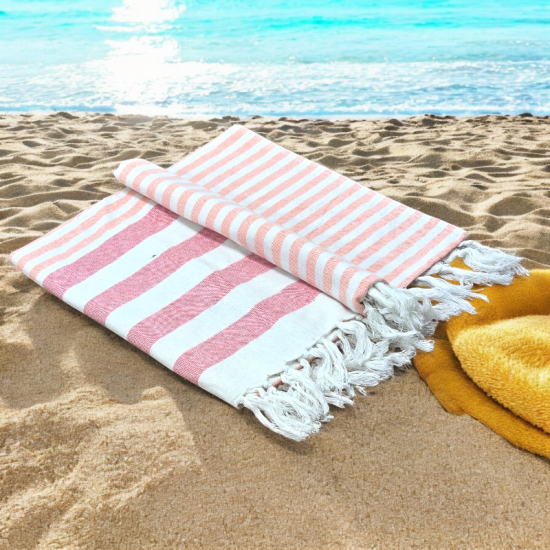 Coral - Cotton Hammam Beach Towel with reversible Toweling Coral - Cotton Hammam Beach Towel with reversible Toweling