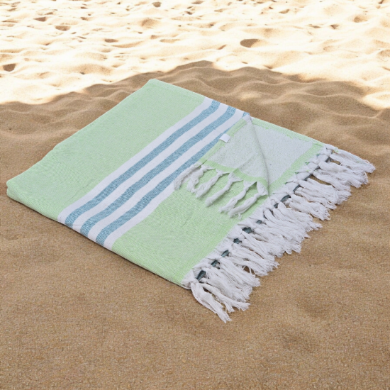 Pastel Limes - Cotton Hammam Beach Towel with reversible Toweling Pastel Limes - Cotton Hammam Beach Towel with reversible Toweling