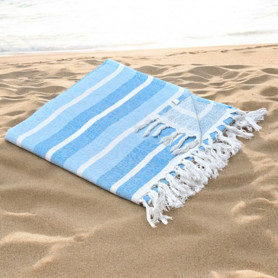 Azure - Cotton Hammam Beach Towel with reversible Toweling Azure - Cotton Hammam Beach Towel with reversible Toweling