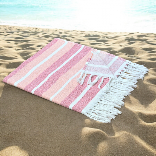 Pastel Pink Stripe - Cotton Hammam Beach Towel with reversible Toweling Pastel Pink Stripe - Cotton Hammam Beach Towel with reversible Toweling